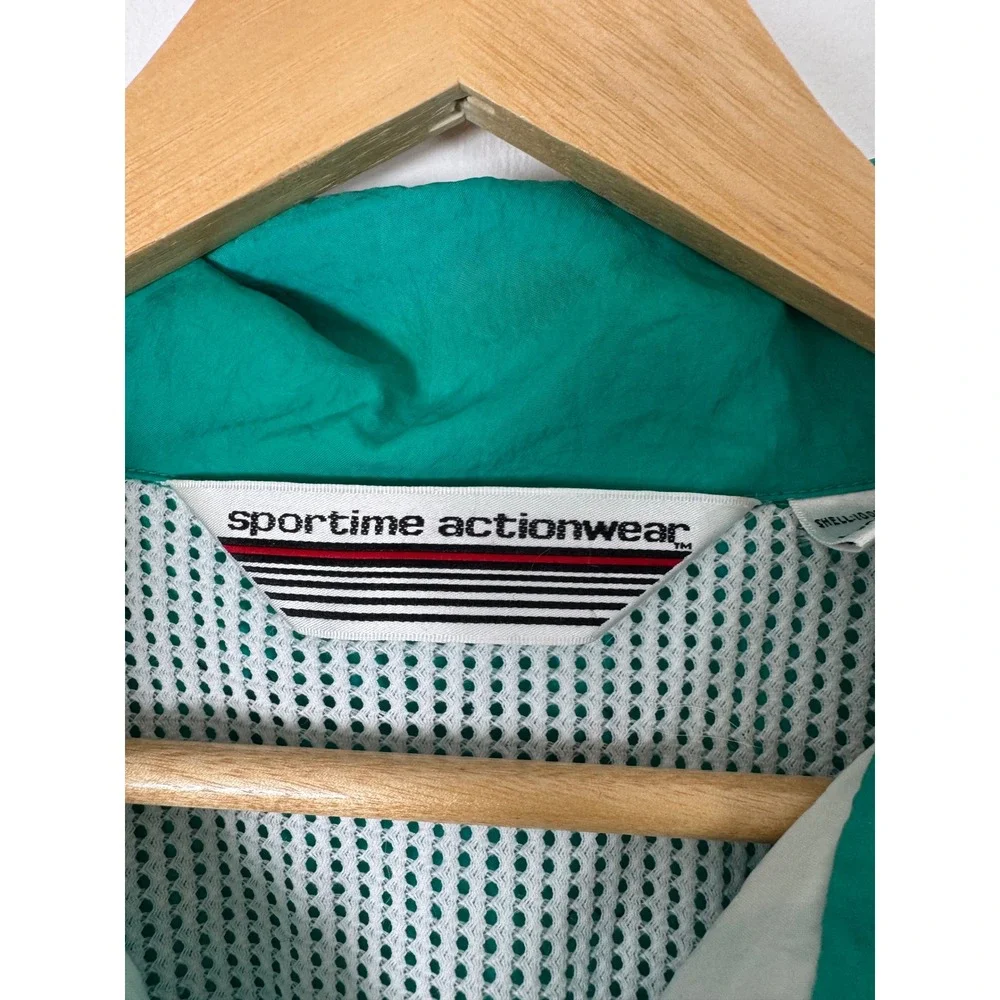90s Sportime Actionwear Mens 2XLXT Windbreaker Teal White Navy Colorblock Jacket